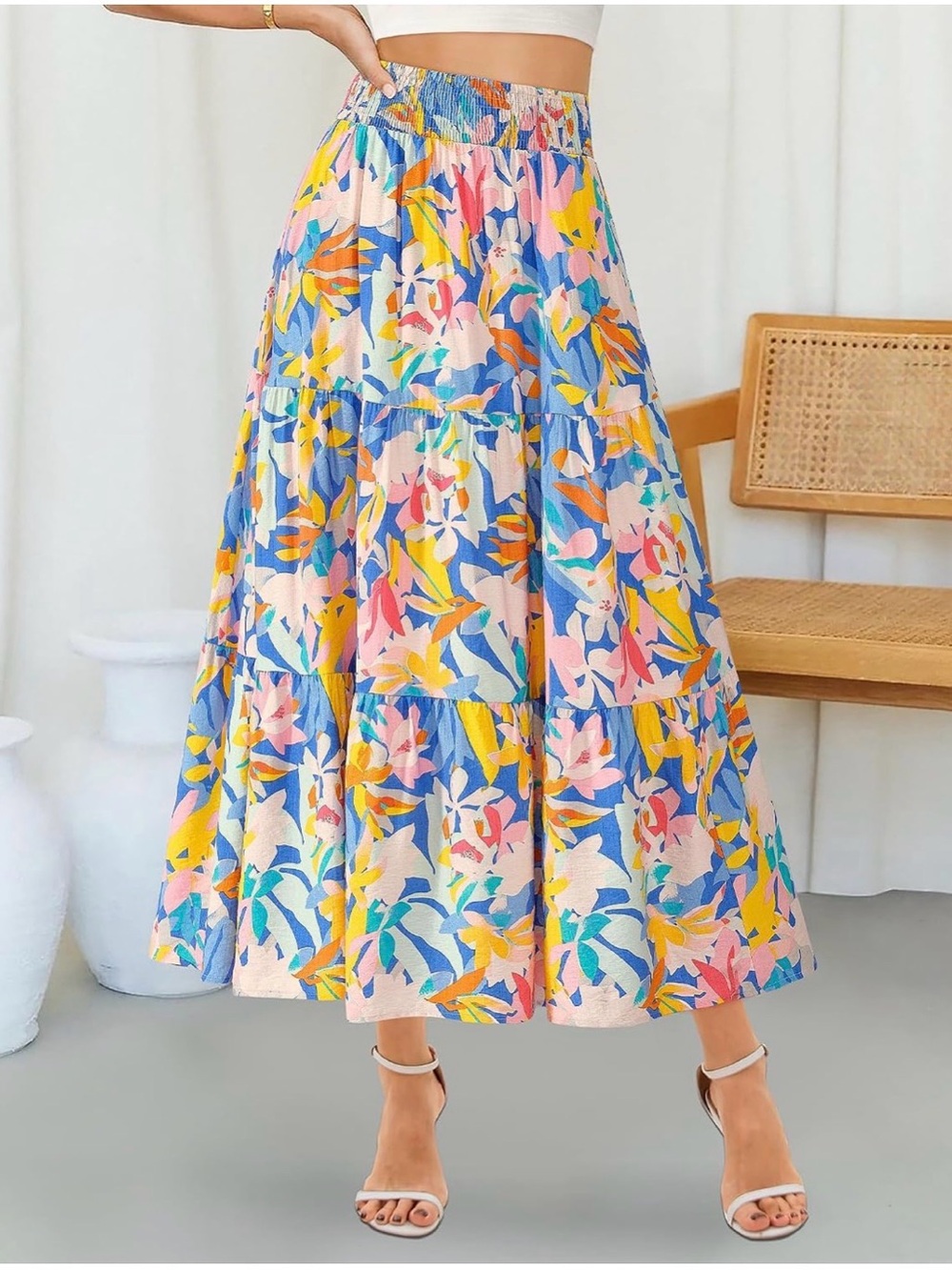 Floral Tiered Maxi Skirt in Multicolor